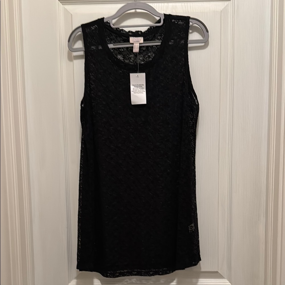 LOGO by Lori Goldstein Black Lace Tank Top